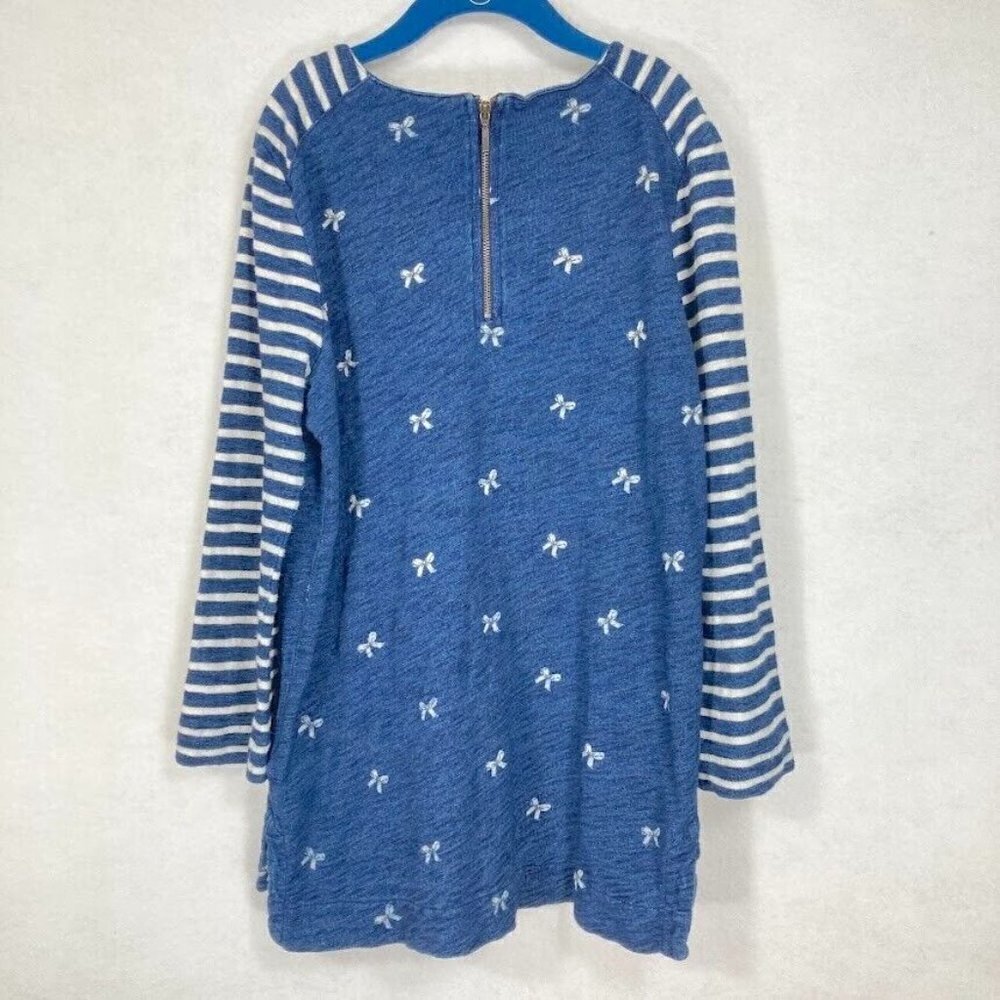 Madewell Indigo Ink White Stripes And Bows Back Zip 3/4 Sleeve Top Small - Picture 5 of 6